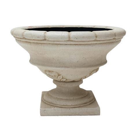 Mpg 17 In H Aged White Cast Stone Fiberglass Low Urn Pf7440aw The