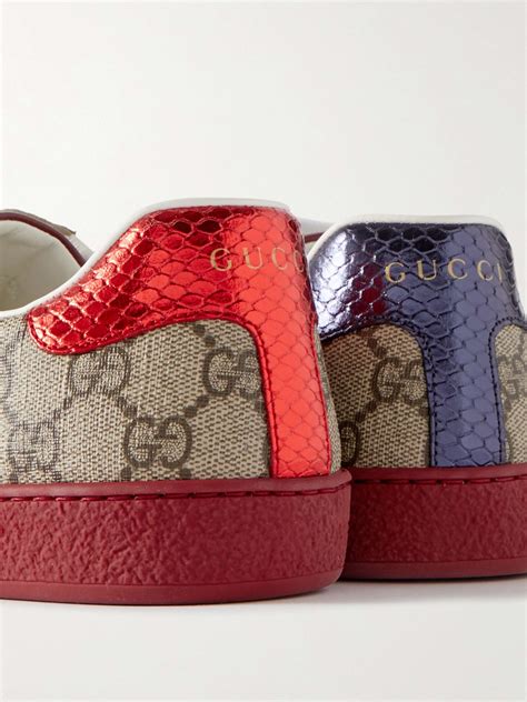 Beige Ace Webbing Trimmed Monogrammed Coated Canvas Sneakers Gucci