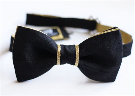 Black And Gold Bow Tie Metallic Gold Black Raw Silk Bow Tie Etsy Canada
