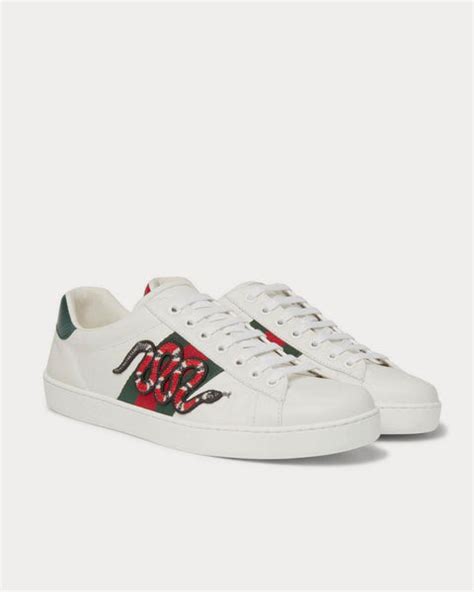Gucci Ace Watersnake Trimmed Appliquéd Leather White Low Top Sneakers