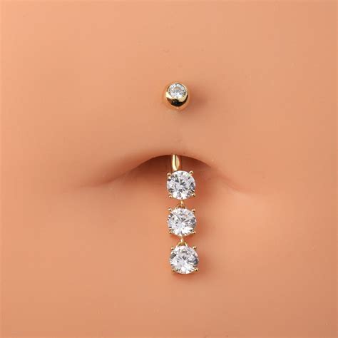 K Solid Gold Cz Dangle Belly Button Ring Dangle Navel Etsy