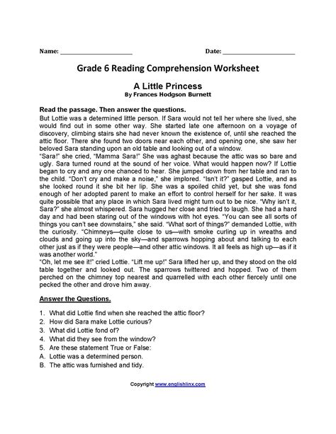 English Worksheet For 6th Grade