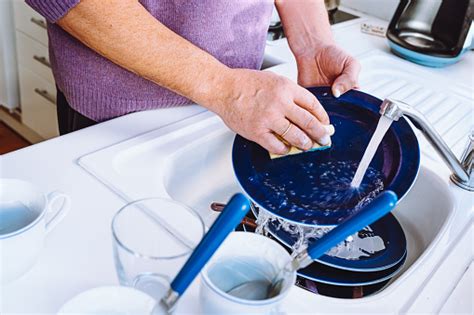 Mens Hands Washing Dishes In Sink With Detergent Stock Photo Download