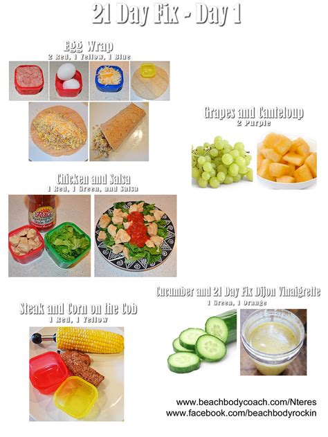 21 Day Fix 1200 1499 Calorie Plan This Is A Days Worth Of Meals And
