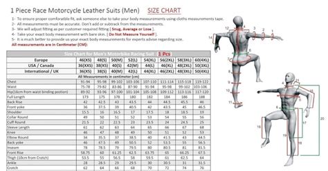 Motorcycle Race Suit Sizing Chart