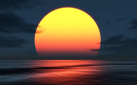Sun Sunset Close Up Big Sun Over Ocean 1366x768 Günbatımları Doğa