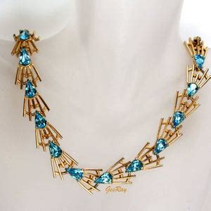 Gold Plated Aqua Blue Rhinestone Necklace Bijoux Ultra Rare Etsy