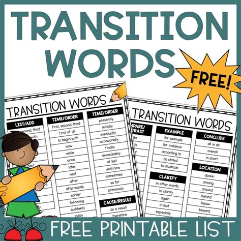 Free Transition Word List Pdf For Elementary And Middle School Students
