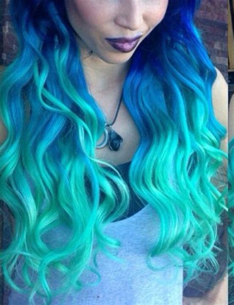 Blue And Electric Green Ombre Dyed Alternative Hair Alternative Hair