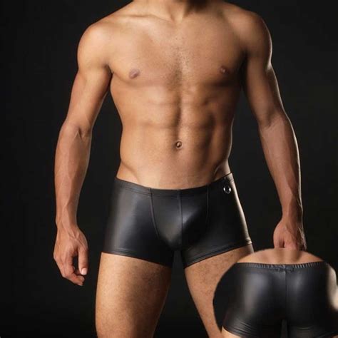 Buy Plus Size Boxers Black Nylon Sexy Men Pu Faux Leather Underwear Boxers