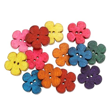 Funique 50pcs Mixed Flower Sewing Wooden Buttons For Children Clothes