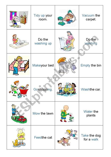 House Chores Memory Game Esl Worksheet By Alinefig