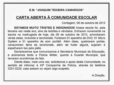 E M Joaquim Teixeira Camargos Carta Aberta à Comunidade Escolar