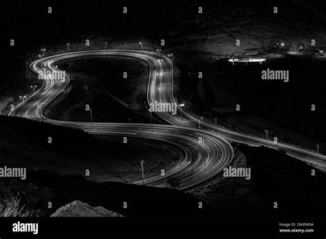 An Aerial Greyscale Night View Of The Al Hada Road Taif Stock Photo Alamy