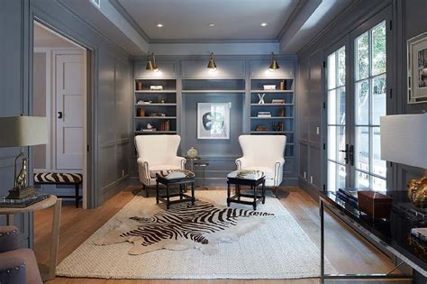 Gray Den With Layered Rugs Transitional Denlibraryoffice