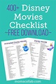 Free Disney Movies List of 400+ Films on Printable Checklists | Disney ...