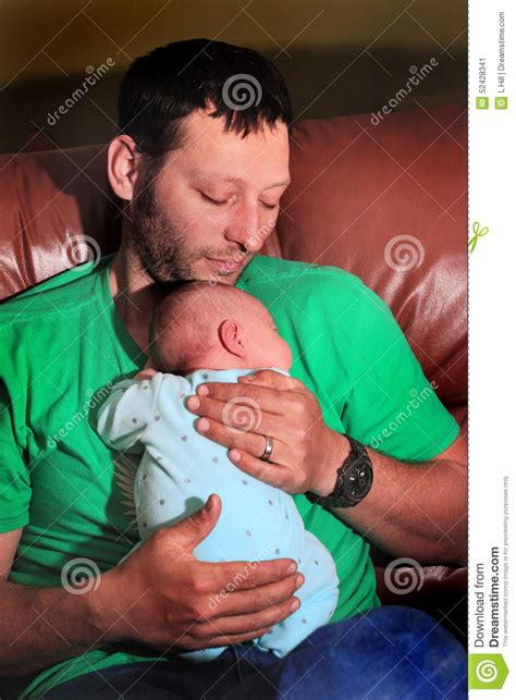Daddy Loves Newborn Stock Image Image Of Masculine Holds 52428341