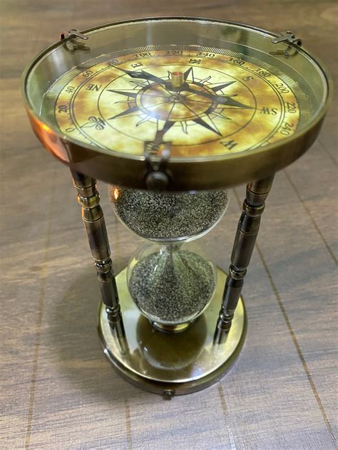 Antique Brass Sand Timer Hourglass With Maritime Compass Both Etsy