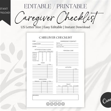 Caregiver Checklist Etsy