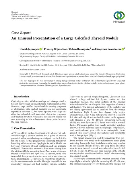 PDF An Unusual Presentation Of A Large Calcified Thyroid Nodule