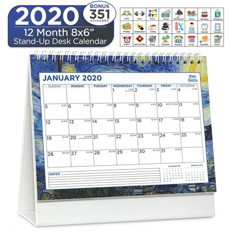 2020 Zoe Deco 8x6 Standing Desk Flip Calendar With Stickers