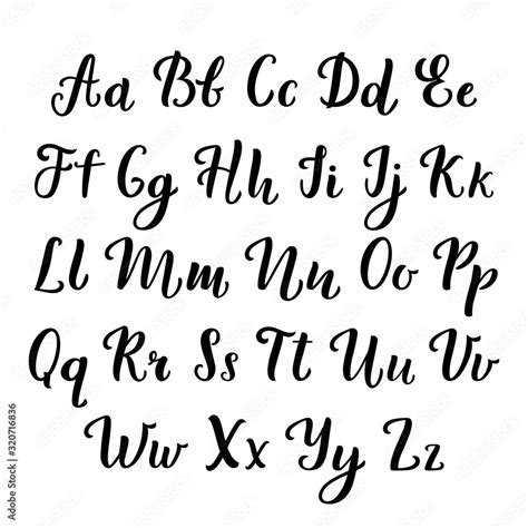 Hand Lettering Calligraphic Alphabet Script Letters Black Ink Brush