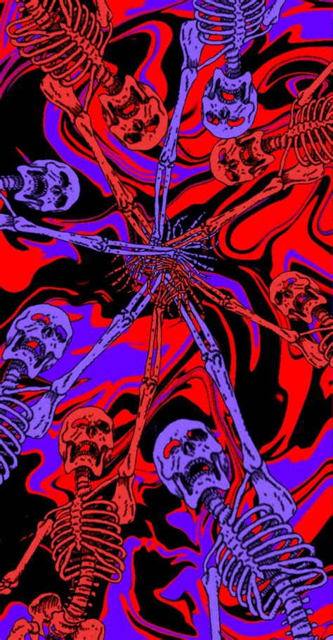 An Abstract Image Of Skeletons With Red And Blue Colors