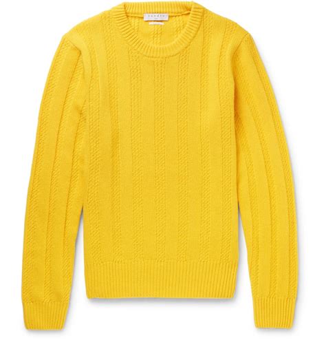 Lyst Sandro Cable Knit Wool Sweater In Yellow For Men
