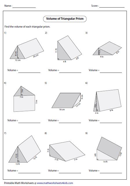 Surface Area Of A Prism Worksheet