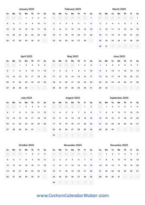 Calendar At A Glance 2025
