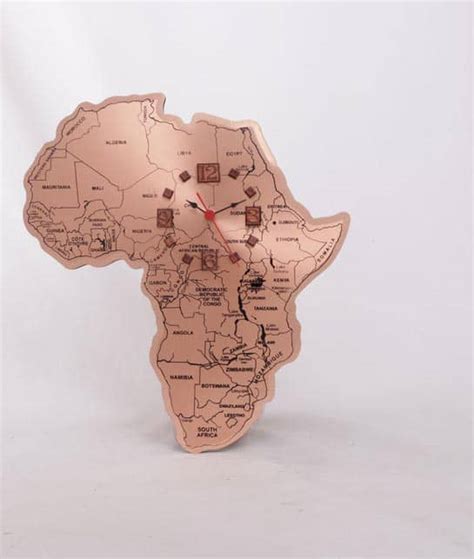 Small Africa Map Wall Clock With Screen Print Copperwares