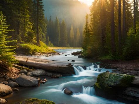 Premium Ai Image A River Flows Through A Forest With A Forest In The