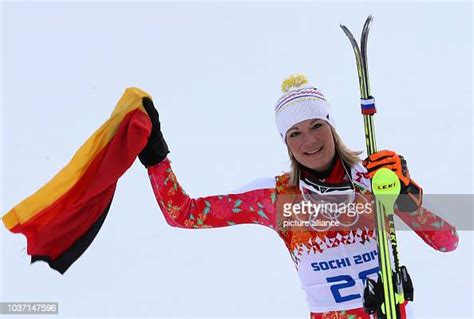 First Placed Maria Hoefl Riesch Of Germany Celebrates During The