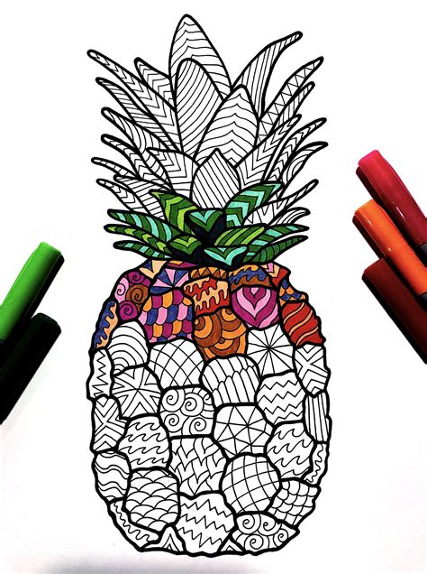 Pineapple Pdf Zentangle Coloring Page Scribble And Stitch Zentangle