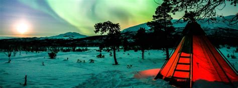 Winter Camping And Aurora Borealis Facebook Cover Photo