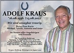 Traueranzeigen von Adolf Kraus | trauer-anzeigen.de