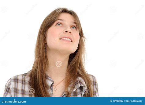 Smiling The Girl Looking Upwards Stock Image Image Of Human Look