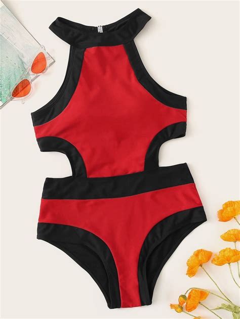 Contrast Trim Cutout Einteilige Badebekleidung One Piece Swimsuit