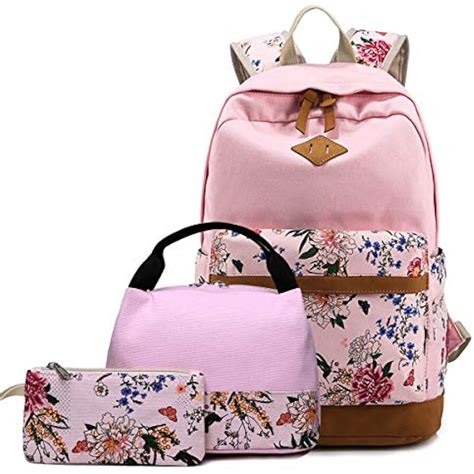 Flymei Cute Bookbags Women 15 Inch Laptop Backpack Pink Canvas School