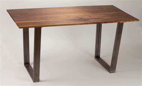Modern Dining Table Solid Wood And Trapezoid Steel Legs
