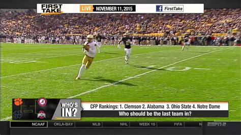 espn first take [11 11 2015] alabama notre dame move up while clemson ohio state hold steady
