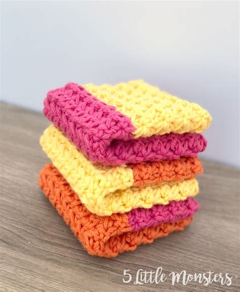 5 Little Monsters Colorblock Trinity Stitch Dishcloths