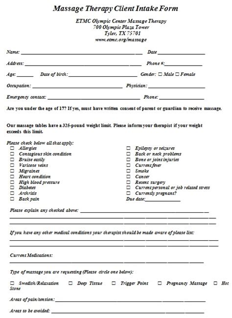 35 Free Massage Intake Form Templates Ms Word Excel Templates