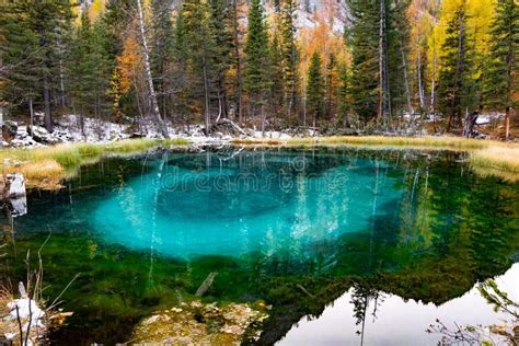 Geyser Lake With Turquoise Water And Beautiful Patterns In Altai