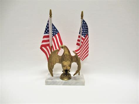 Vintage Brass Eagle Flag Holder Figurine On Marble Base Etsy
