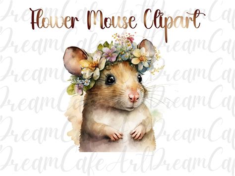 Flower Mouse Clipart Mouse And Flower Clipart Cute Watercolor Mouse