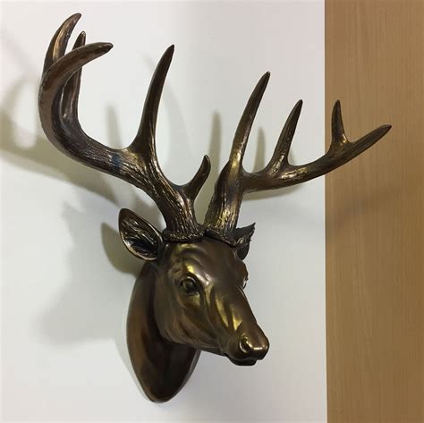 Large Deer Head Wall Decoration In Painted Bronze Animal