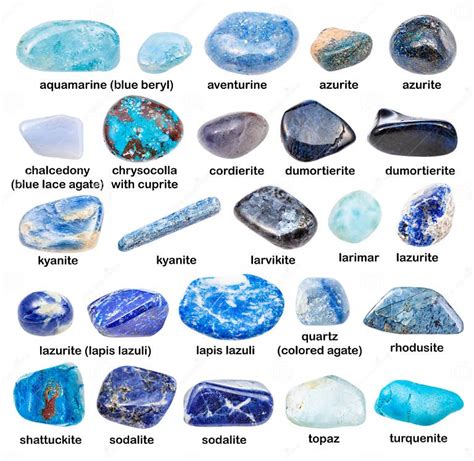 Set Of Various Blue Gemstones With Names Isolated Stock Image Image