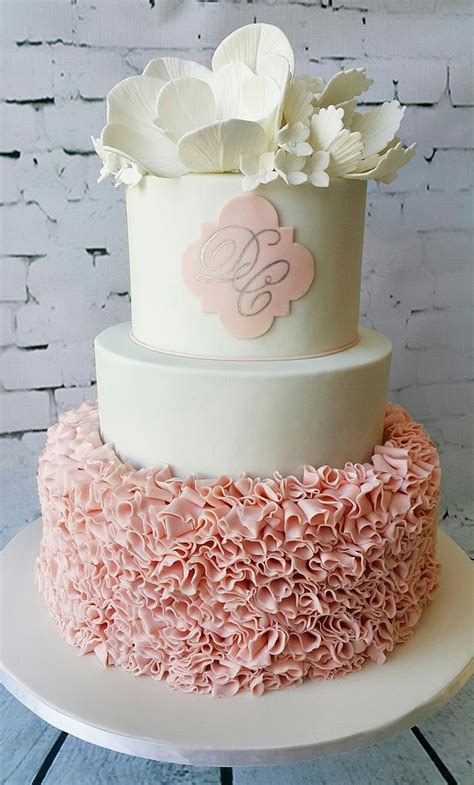 Blush Ruffled Wedding Cake Decorated Cake By Charnee Cakesdecor