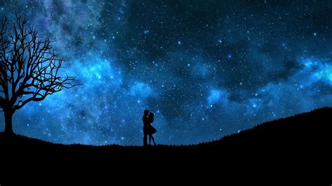 14 Romantic Night Sky Anime Couple Silhouette Anime Wallpaper Riset